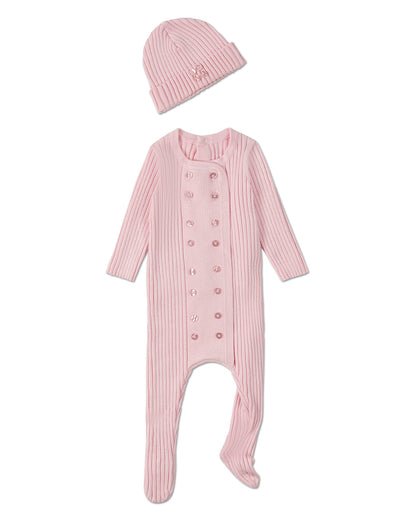 2 Piece Baby Double-Breasted Sweater Rib Footie Set