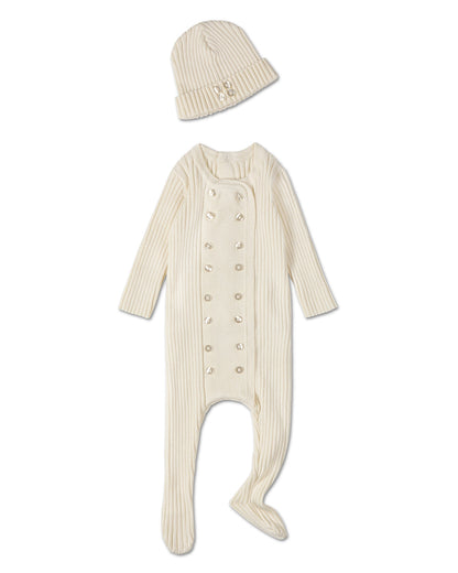 2 Piece Baby Double-Breasted Sweater Rib Footie Set