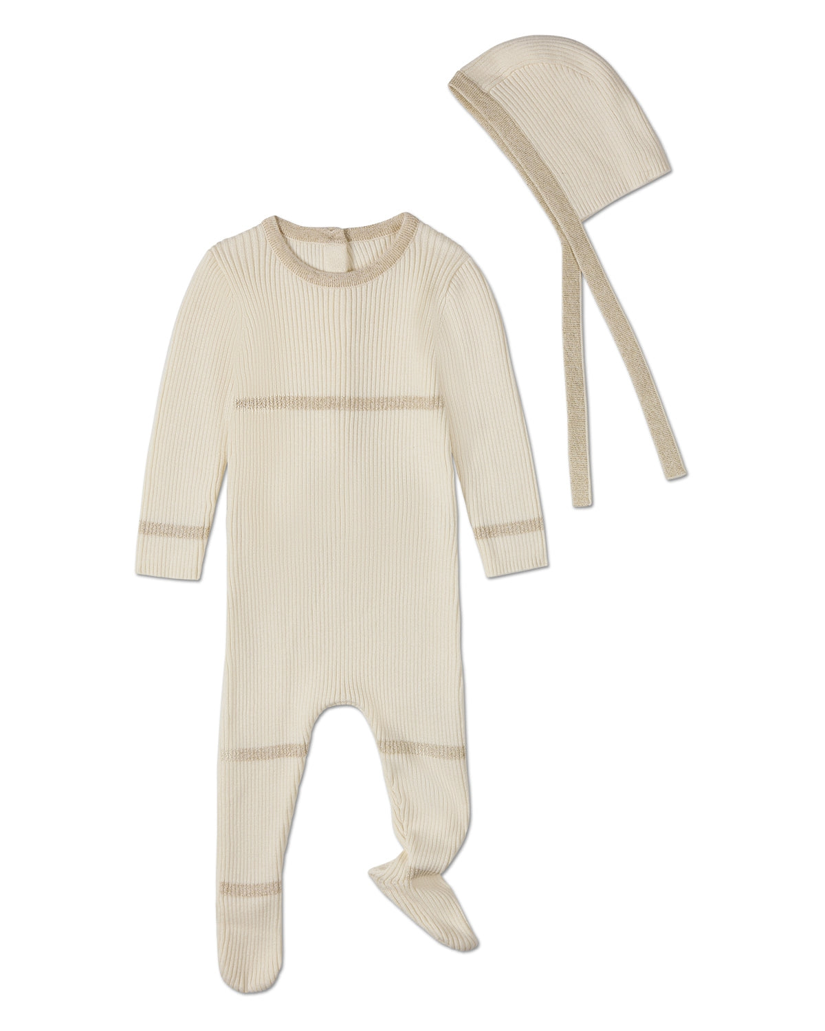 2 Piece Baby Lurex-Trimmed Ribbed Cotton Footie and Cap Set