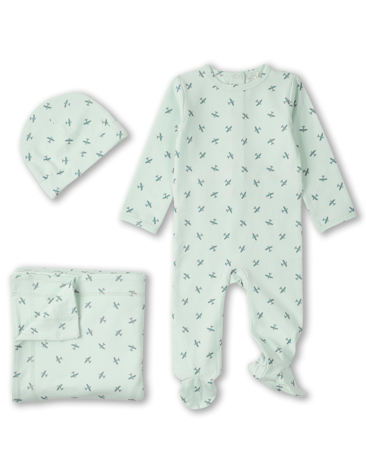 3 Piece Baby Cotton Rich "Aviation" Footie Set