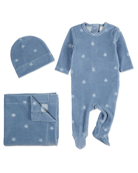 3 Piece Baby Boys "Velvet Star" Cotton Rich Velour Footie Set