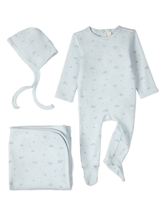 3 Piece Baby Boys "Clouds of Happiness" Cotton Rich Footie Set