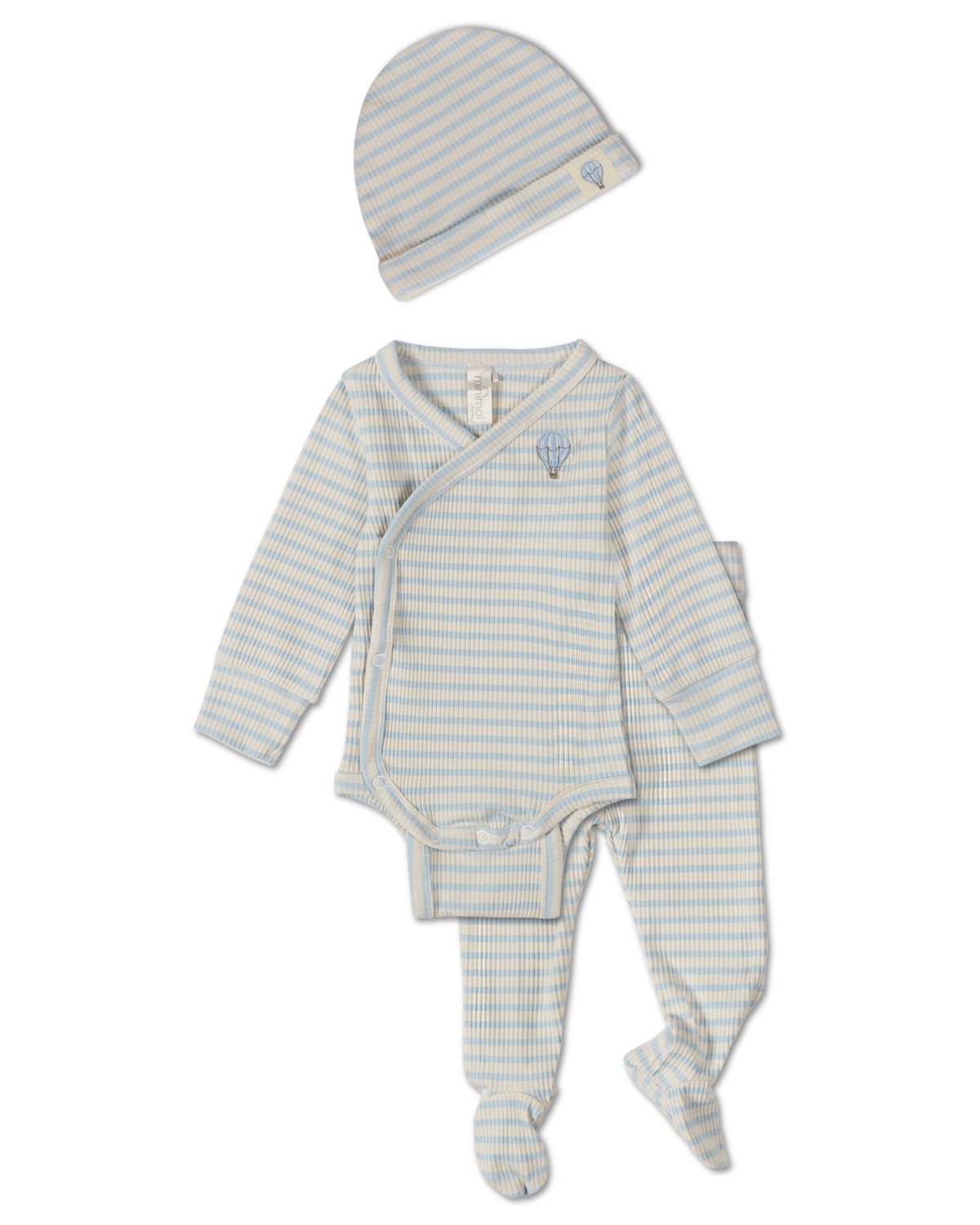 3 Piece Infant Striped "Hot Air Balloon" Modal Blend Bodysuit Set