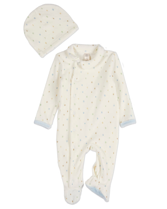 2 Piece Baby Boys "Playful Dots" Velour Footie Set