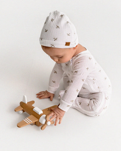 Ribbed Airplane Footie Set