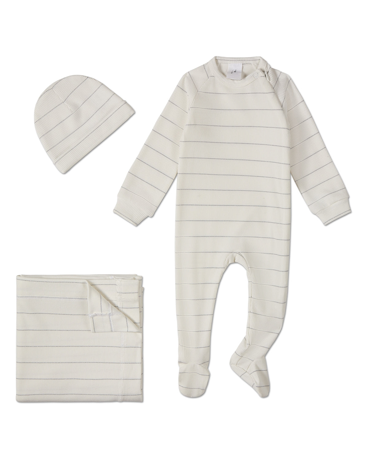 3 Piece Unisex Baby Ribbed Shimmer Stripe Footie Set