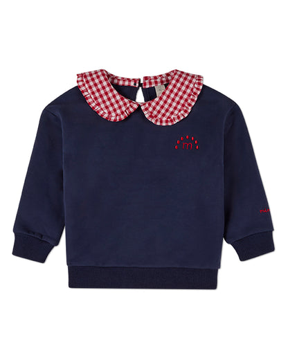 2 Piece Girls Ruffled-Gingham-Collared Sweatshirt and Sweatpants Set
