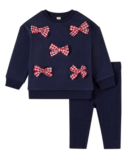 2 Piece Girls "The Gingham Bow" Cotton-Rich Sweatshirt and Pants Set