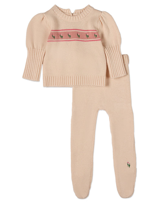 2 Piece Baby Girls "Tiptoe Through The Tulips" 100% Cotton Knit Footed Legging Set