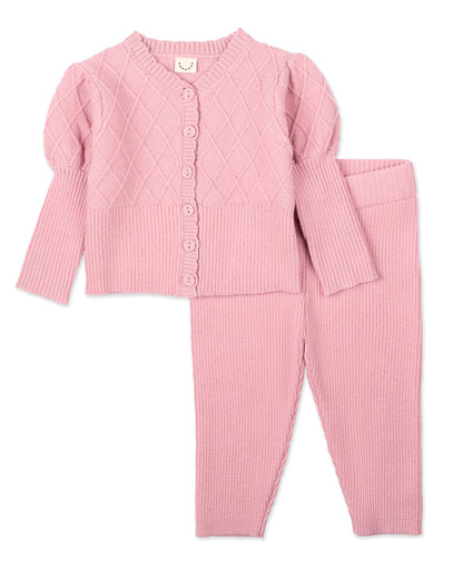 2 Piece Baby and Toddler Girls "Juliet" Mixed Knit Cardigan and Legging Set
