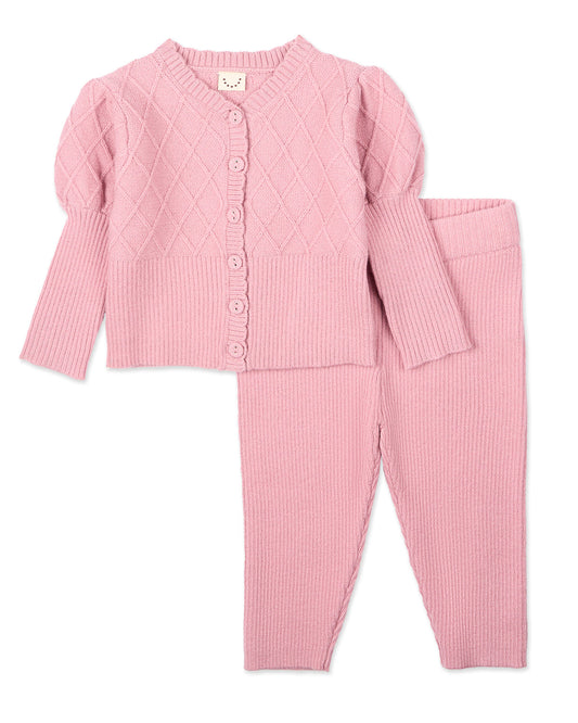 2 Piece Baby and Toddler Girls "Juliet" Mixed Knit Cardigan and Legging Set