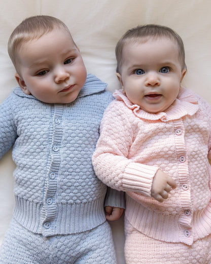 2 Piece Set Baby Girls 100% Cotton Knit Cardigan and Footed Pant