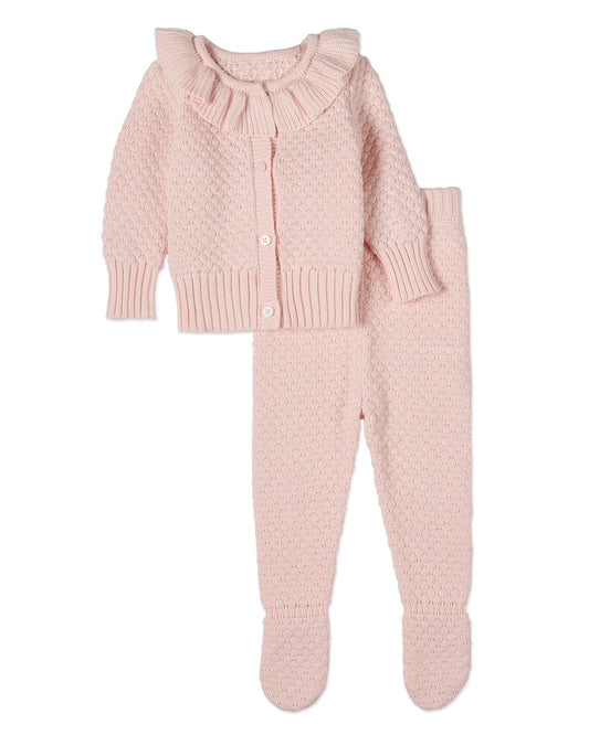 2 Piece Set Baby Girls 100% Cotton Knit Cardigan and Footed Pant