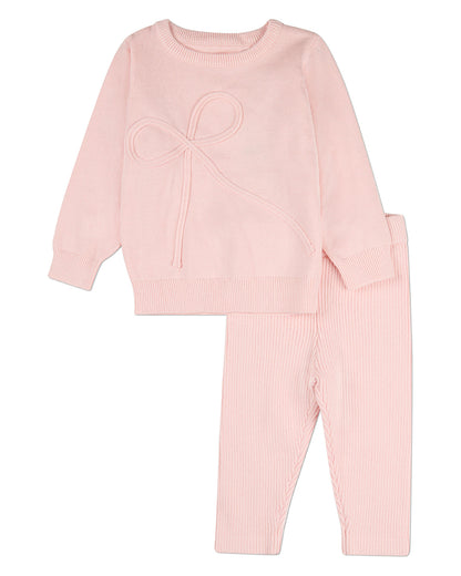 2 Piece Baby and Toddler Girls 100% Cotton Knit Play Set with Bow Trim