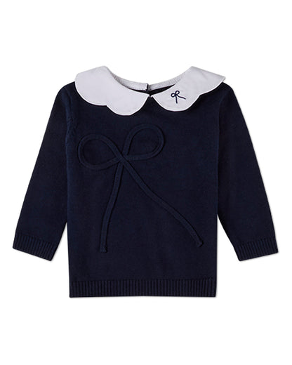 2 Piece Baby and Toddler Girls Pop-Collar Cotton Knit Bow-Trim Set