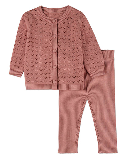 2 Piece Baby and Toddler Girls 100% Cotton Chevron Knit Cardigan Set