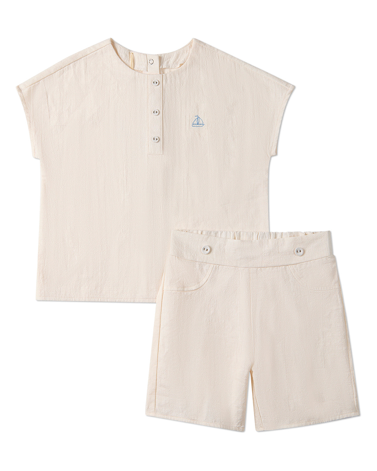 2 Piece Kids "Set The Sail" 100% Cotton Embroidered Shorts Set