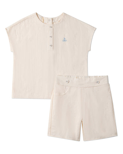 2 Piece Kids "Set The Sail" 100% Cotton Embroidered Shorts Set