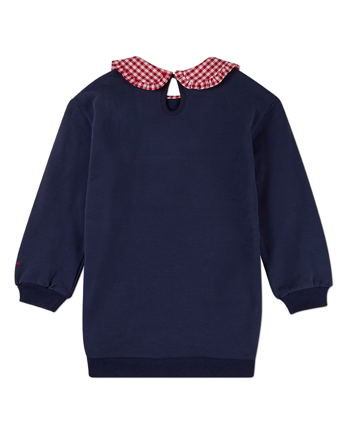 Girls Gingham-Ruffled-Collar Cotton-Rich Fleece Sweatshirt Dress