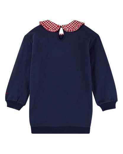 Girls Gingham-Ruffled-Collar Cotton-Rich Fleece Sweatshirt Dress