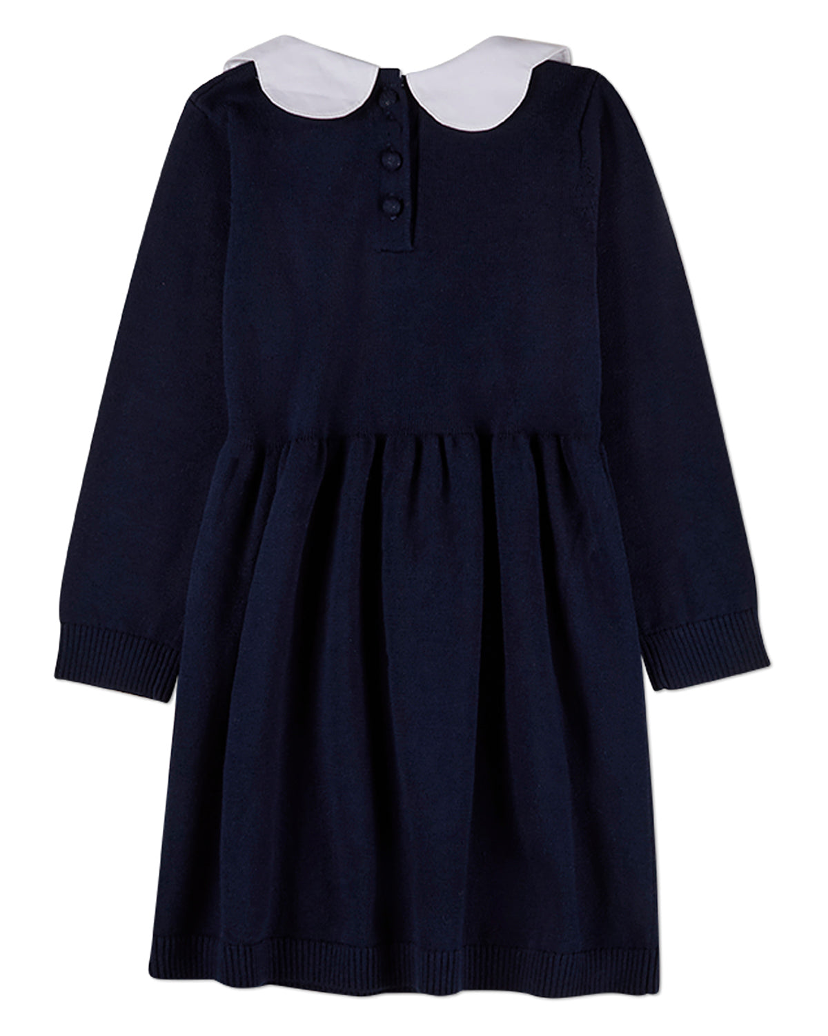 Girls 100% Cotton Midi Dress with Scalloped Pop Collar and Bow Accents