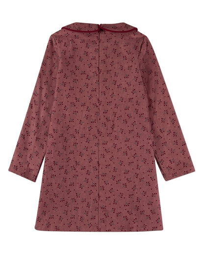 Girls Berry-Print 100% Cotton Pintucked Faux-Button Back-Zip Dress