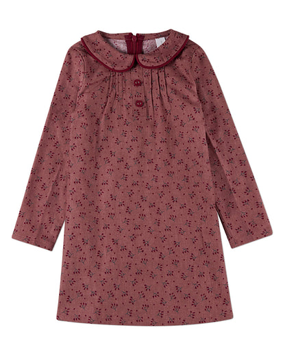 Girls Berry-Print 100% Cotton Pintucked Faux-Button Back-Zip Dress