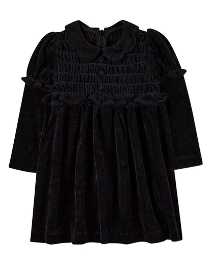 Girls Cotton-Rich Velour Smocked Knee-Length Short Dress