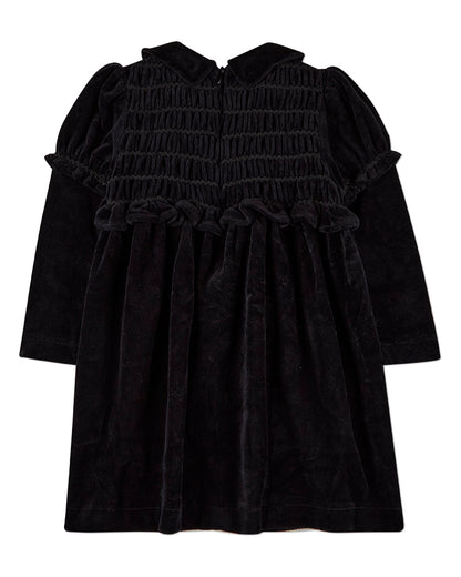 Girls Cotton-Rich Velour Smocked Knee-Length Short Dress