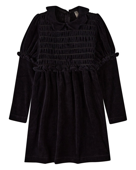 Girls Cotton-Rich Velour Smocked Below-Knee Long Midi Dress