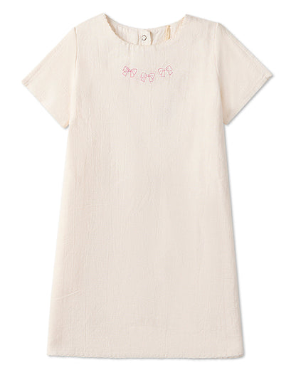 Girls "The Most Perfect Bows" Embroidered Cotton Short-Sleeve Dress