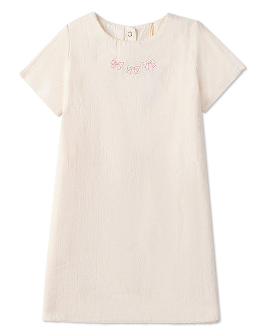 Girls "The Most Perfect Bows" Embroidered Cotton Short-Sleeve Dress