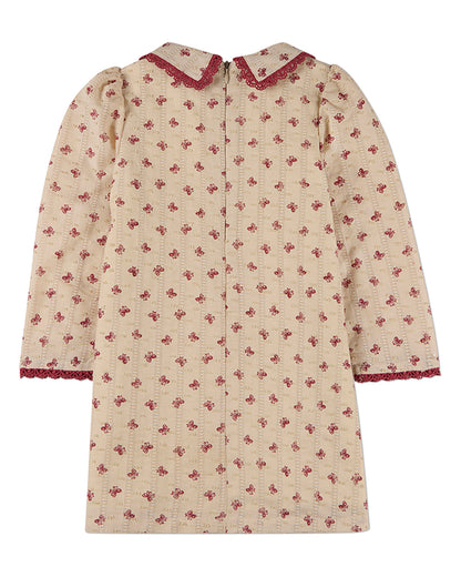 Girls Embroidered-Bow 100% Cotton Pointelle Lace-Trim Mini-Print Dress