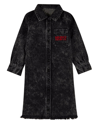 Girls 100% Cotton Denim Shirt-Collared Button-Down Knee-Length Dress