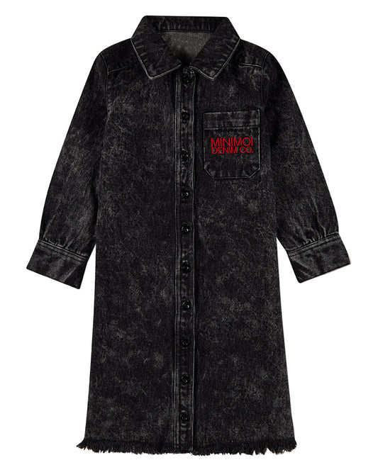 Girls 100% Cotton Denim Shirt-Collared Button-Down Knee-Length Dress