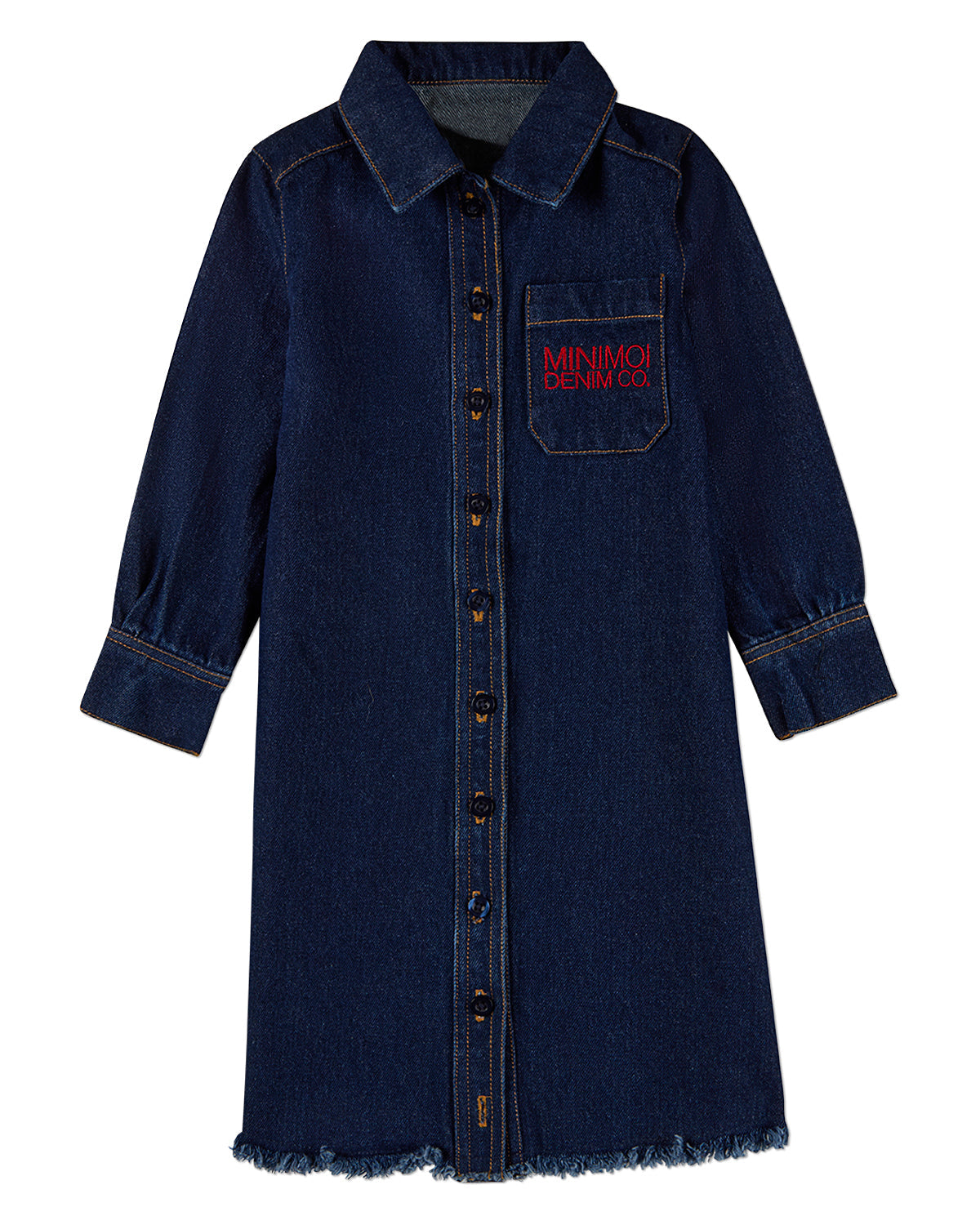 Girls 100% Cotton Denim Shirt-Collared Button-Down Knee-Length Dress