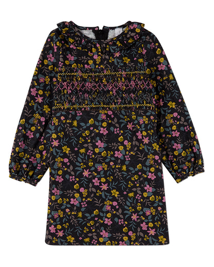 Girls Liberty-Style Print 100% Cotton Long-Sleeve Back-Zip Dress
