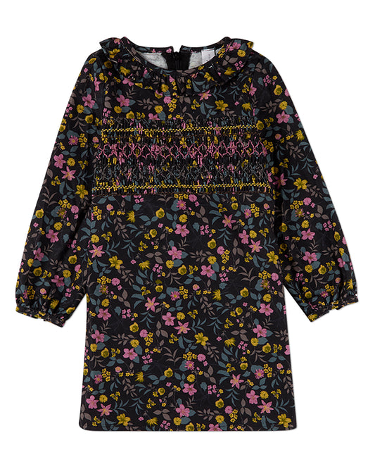 Girls Liberty-Style Print 100% Cotton Long-Sleeve Back-Zip Dress