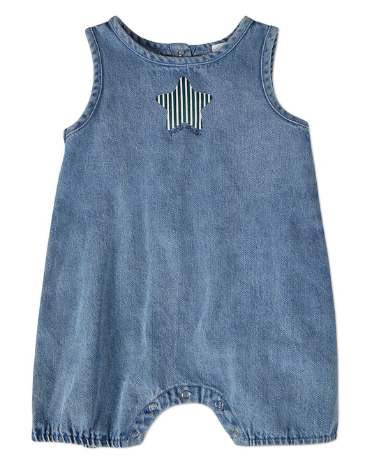 Baby and Toddler Boys "Petit Etoile" Cotton Denim Shorts-Style Romper