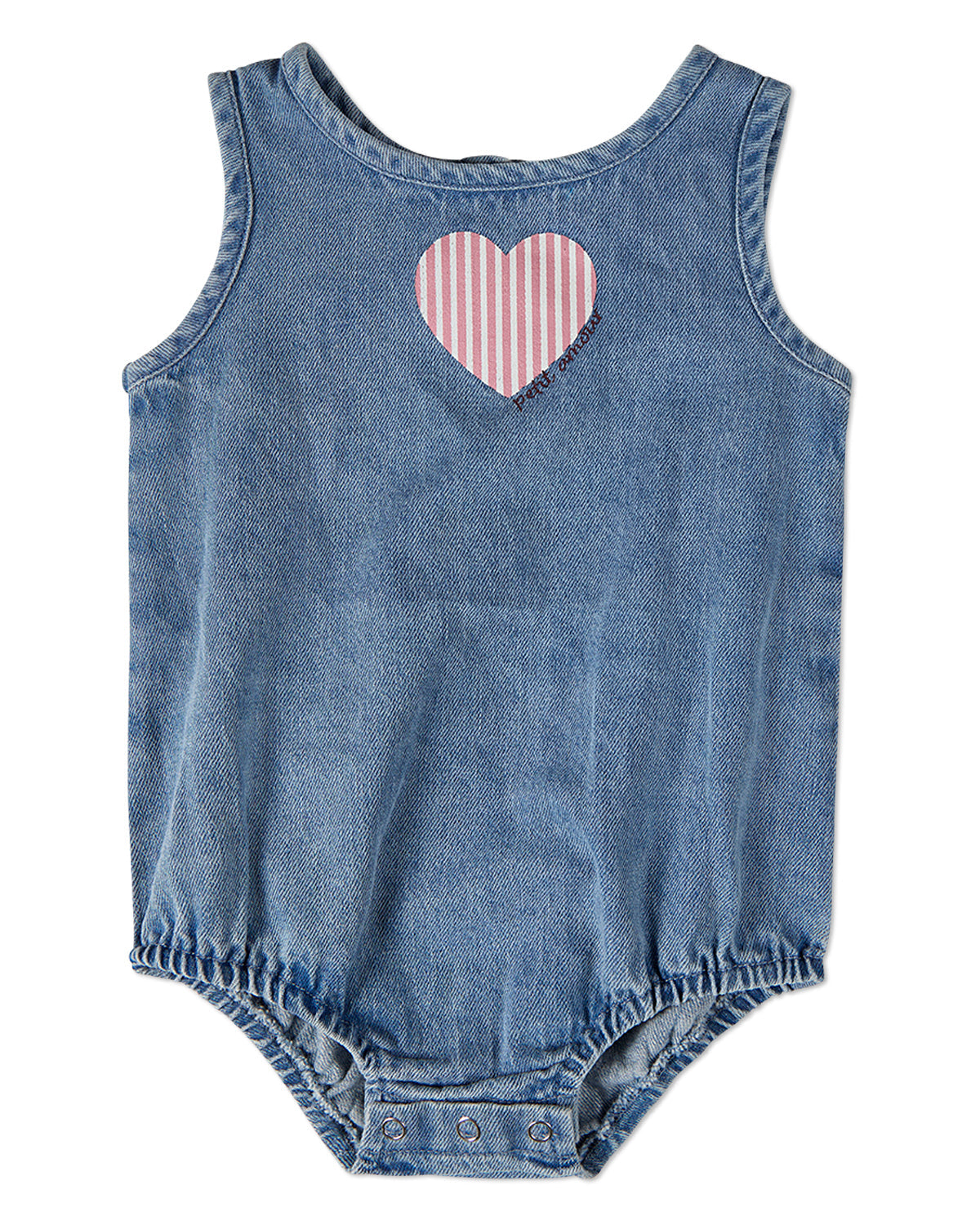 Baby and Toddler Girls "Petit Amour" 100% Cotton Denim Romper