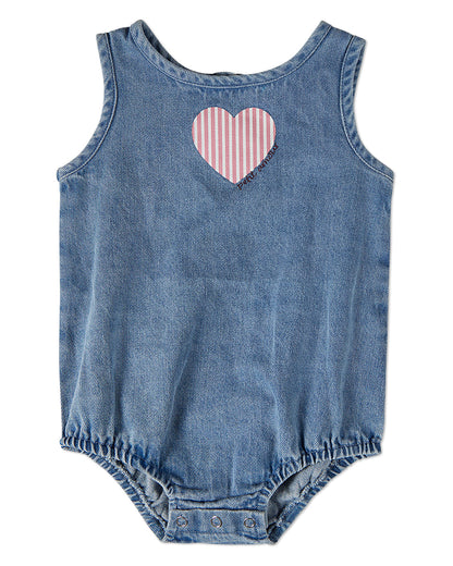 Baby and Toddler Girls "Petit Amour" 100% Cotton Denim Romper
