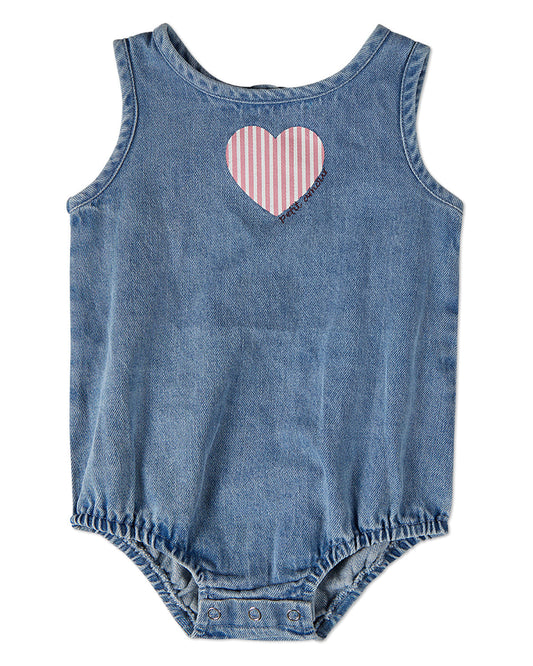 Baby and Toddler Girls "Petit Amour" 100% Cotton Denim Romper