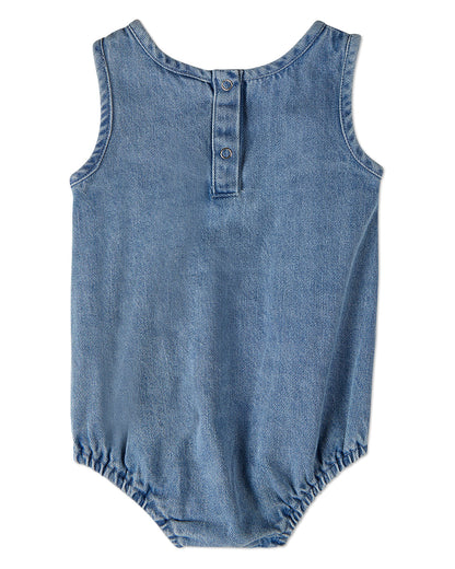 Baby and Toddler Girls "Petit Amour" 100% Cotton Denim Romper