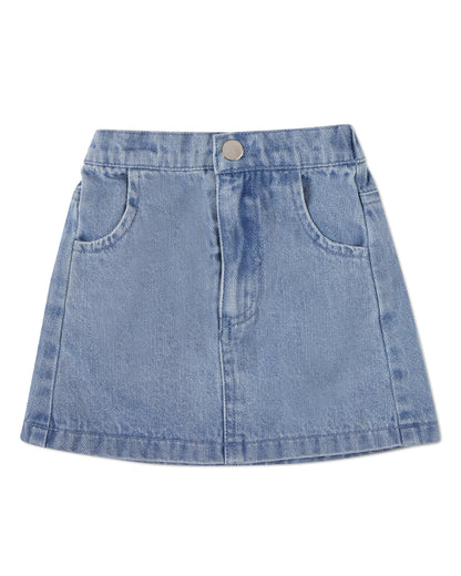 Girls 100% Cotton Blue Denim Back-Elastic Skirt