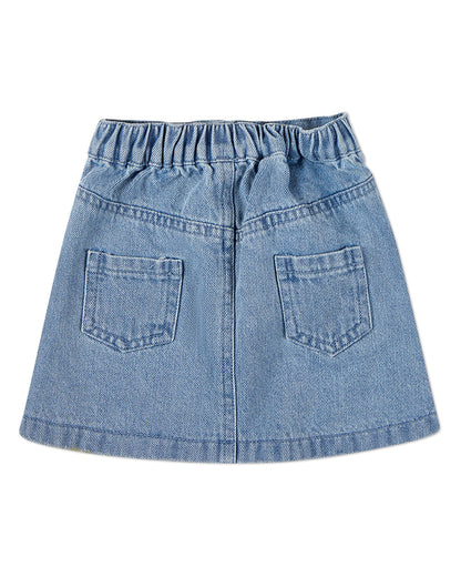 Girls 100% Cotton Blue Denim Back-Elastic Skirt