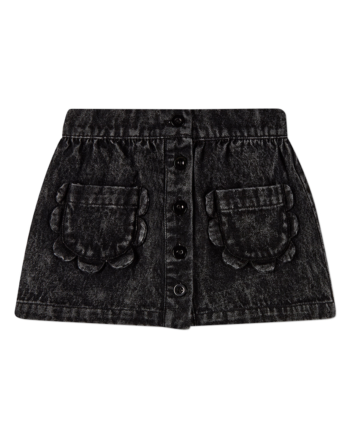 Girls 100% Cotton Denim Button-Down Short Skirt with Scalloped Pockets