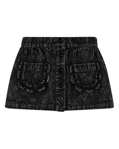 Girls 100% Cotton Denim Button-Down Short Skirt with Scalloped Pockets