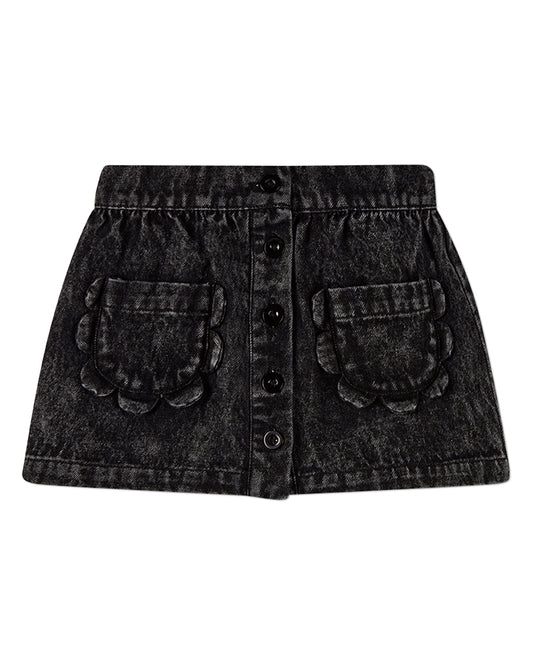 Girls 100% Cotton Denim Button-Down Short Skirt with Scalloped Pockets