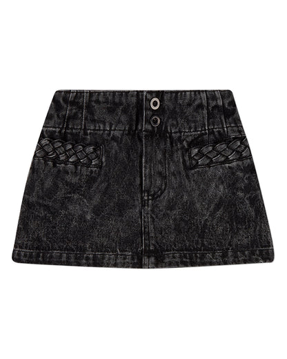 Girls 100% Cotton Denim Short Skirt with Braided-Trim Pockets