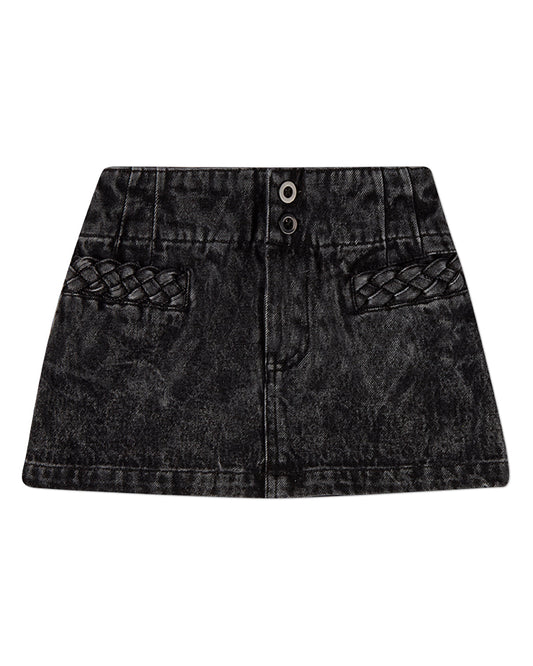 Girls 100% Cotton Denim Short Skirt with Braided-Trim Pockets